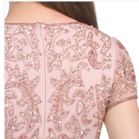 NWT! PISARRO NIGHTS BEADED MESH COCKTAIL DUSTY PINK ROSE MINI DRESS Sz 8 - Picture 2 of 7